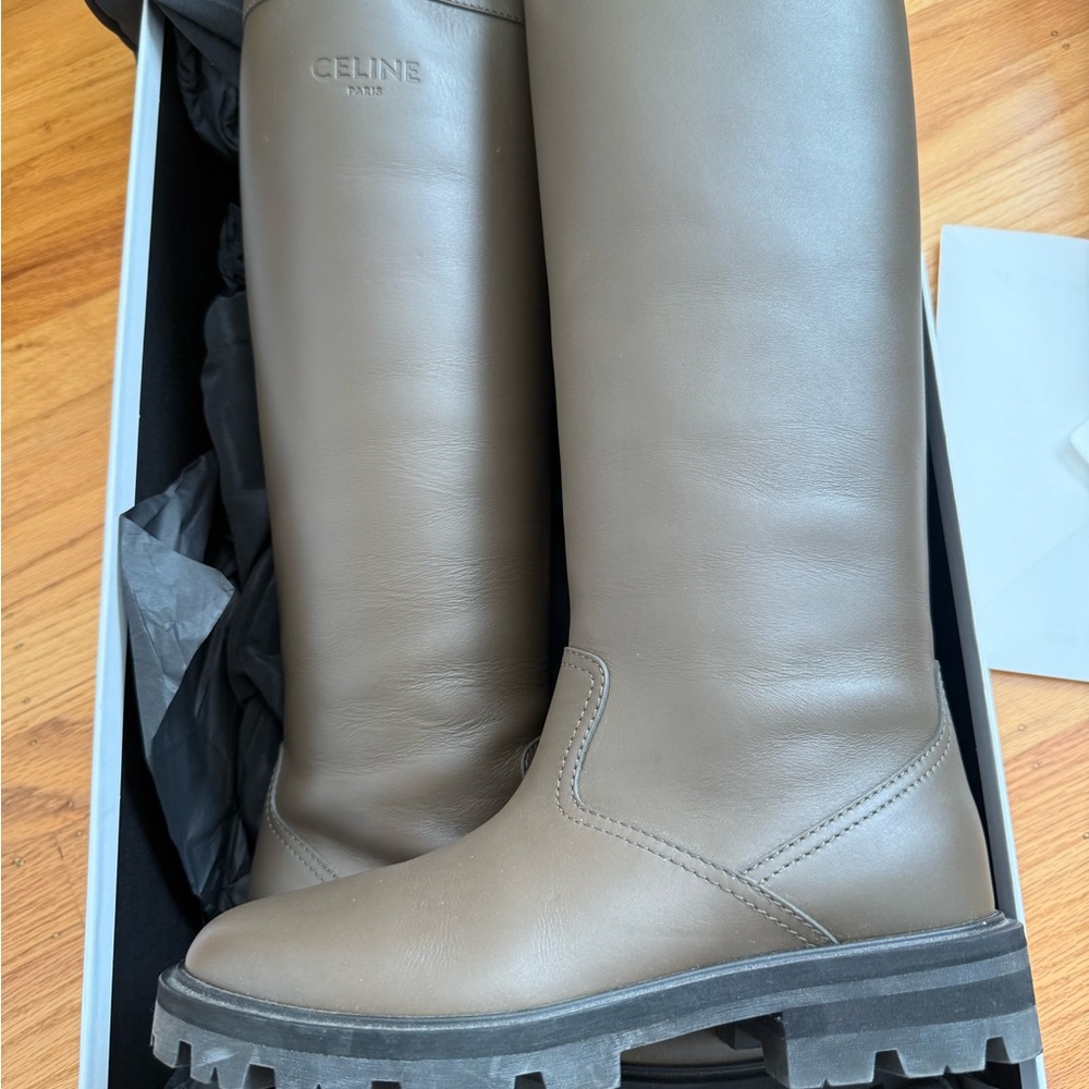 Celine Women's Taupe Leather Winter Boots